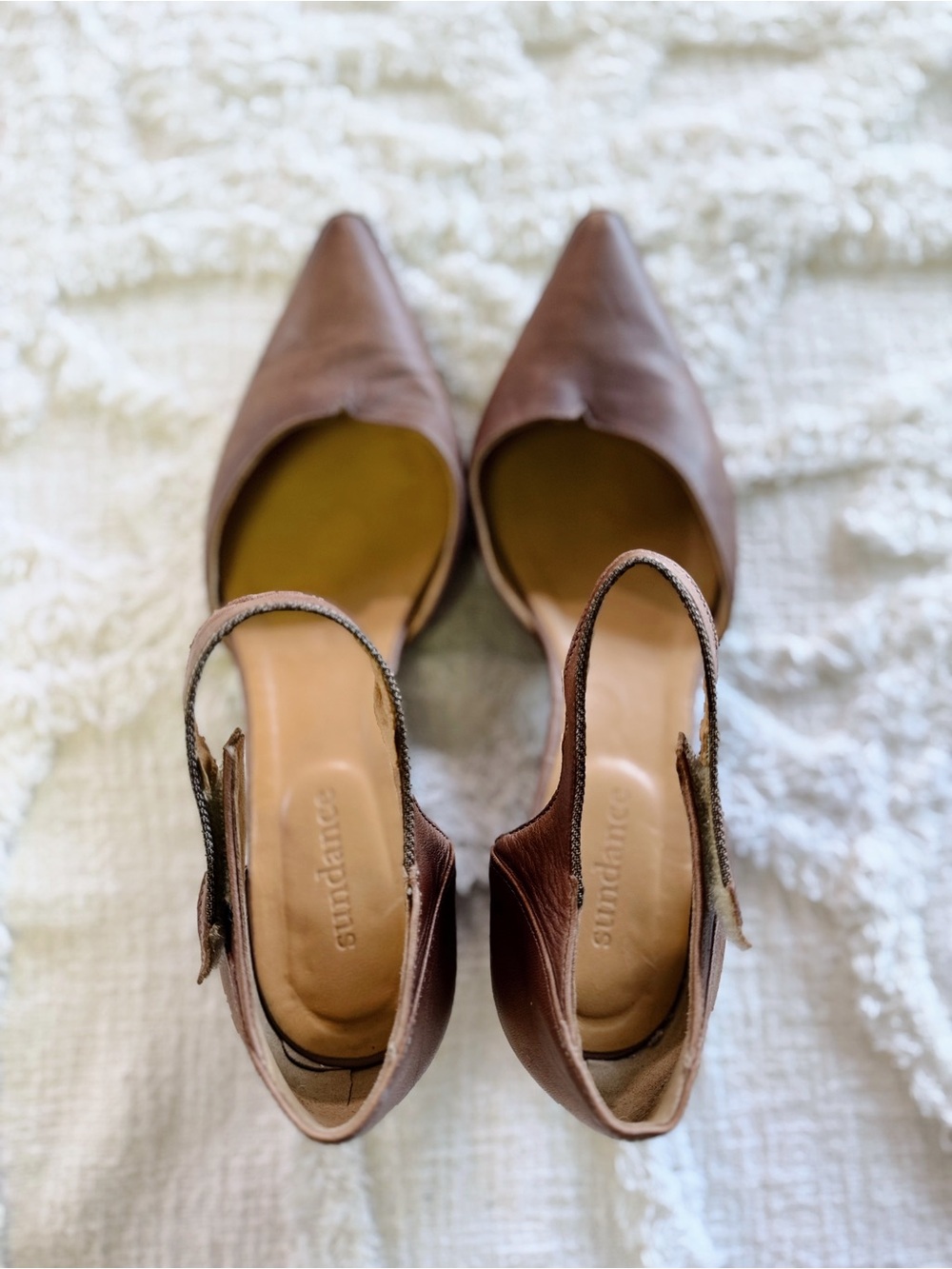 Sundance Brown Leather Pointed Toe Slingback Block Heel Shoes EU 40